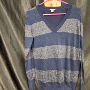 Navy blue and silver striped long sleeve women's gap size small tall